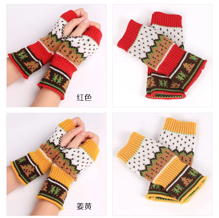 Новогодняя елка перчатки AliExpress стиль вязаные перчатки половина пальца компьютерные перчатки цветные теплые перчатки