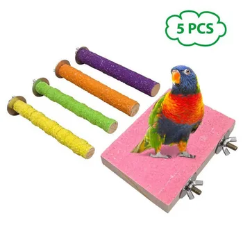 

Bird Claw Beak Grinding Bar Standing Stick Parrot Station Pole Wood Platform Parrot Grinding Stand Claws Cage Accessories 5Pcs