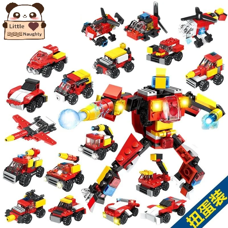 

Fire rescue robot puzzle assembly small particle building blocks puzzle children preschool education assembly capusle egg creat