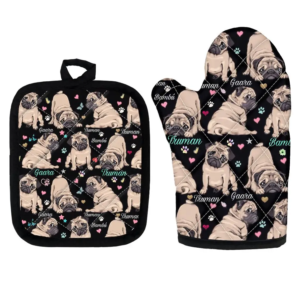 

2pcs/Set 3D Cute Pug Dog Microwave Oven Gloves Insulation Pads for Home Cooking BBQ Baking Accessories Decorative Kitchen Mitts