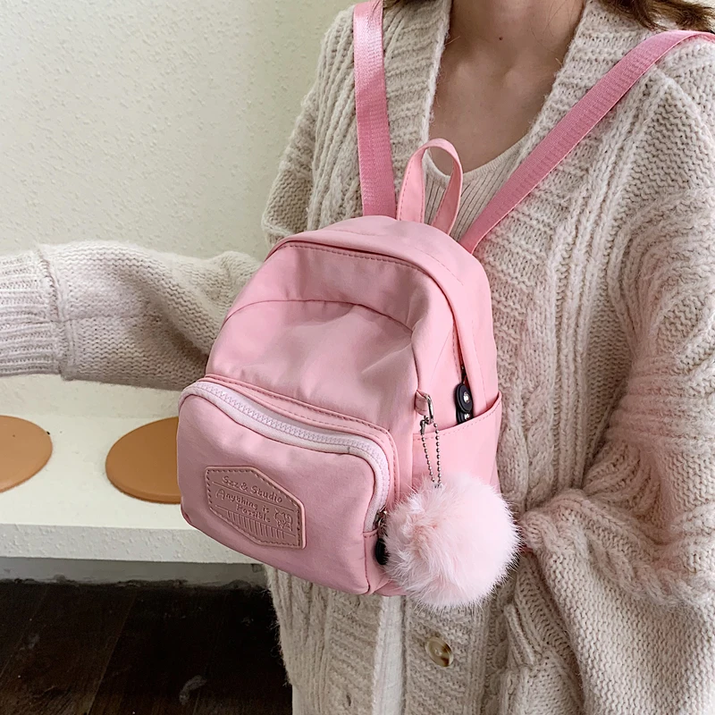 

Mini Women's Backpack Designer Female School Bags Multi-functional Leisure Travel Bag College Style Fashion Hair Ball Pendant