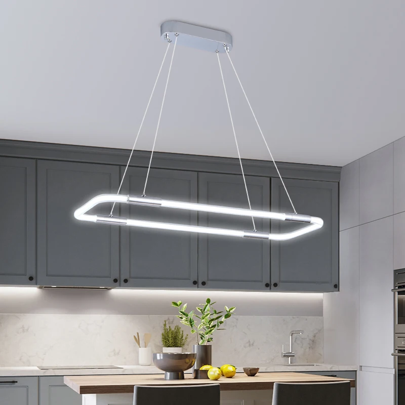 

TCY Modern Led Chandeliers Restaurant Long table island Kitchen Chandelier for Living room Hanging Lights Chrome Fixtures