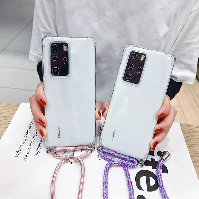 Прозрачный чехол для телефона Huawei P40 Pro P30 P20 Lite Mate 30 Nova 3i 4 e 5 с ремешком из