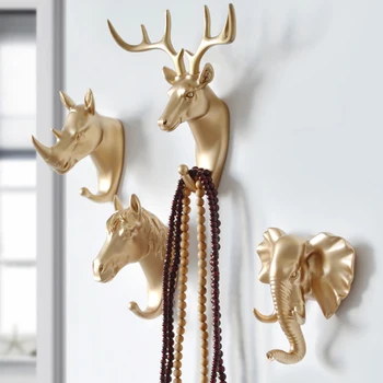 

Fashion Animal Shaped Hooks Deer Stags Rhino Horse Giraffe Elephant Head Wall Hanger Coat For Hat Hook Rack Holder Home decor