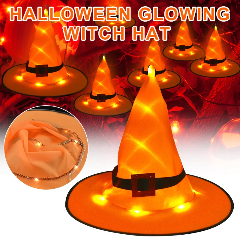 1/2/4PCS Halloween Glowing Witch Hat Outdoor LED Decoration Lights Hanging Lighted Party Decoration Cosplay Witch Hats