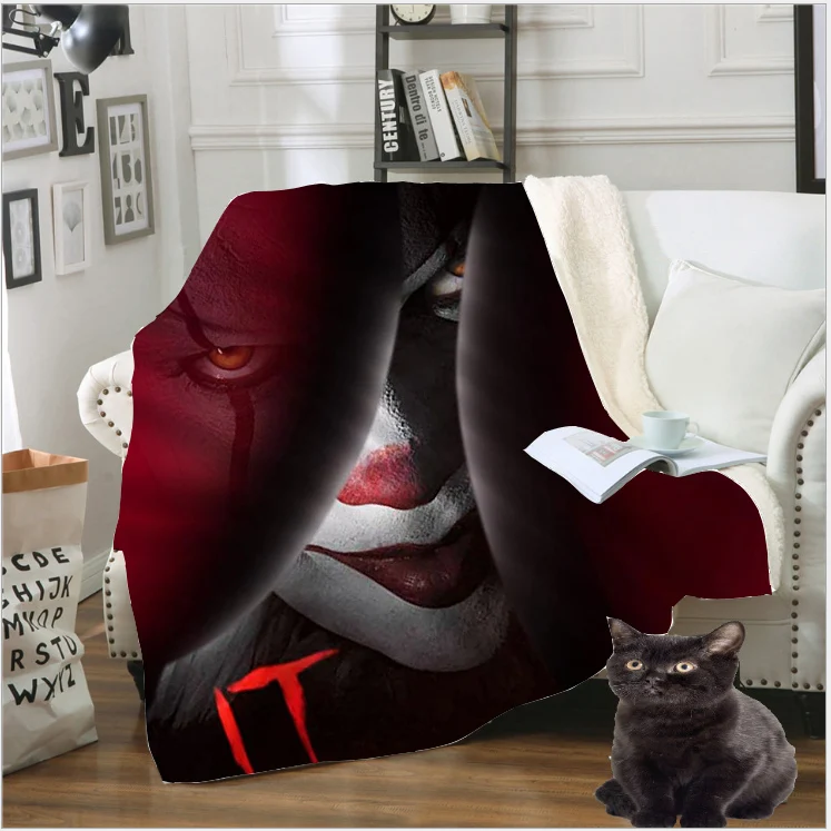 

Pennywise Blanket 3D Print Horror Movie It Chapter Two Travel Fleece Quilt Sofa Warm Throw Plush Duvet Snow Soft Sheet B189-02