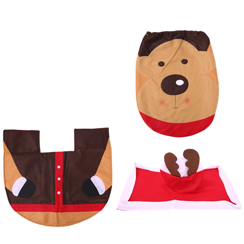 3Pcs/Set Christmas Decorations Bathroom Santa Claus Toilet Foot Pad Seat Cover Cap Set Toilet Rug Home Bathroom Accessory