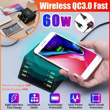 

Multi 8 Port Lcd USB Qi Wireless Charger For Iphone X 8 Plus Quick Charge 3.0 Fast Charger For Samsung S10 S9 Xiaomi