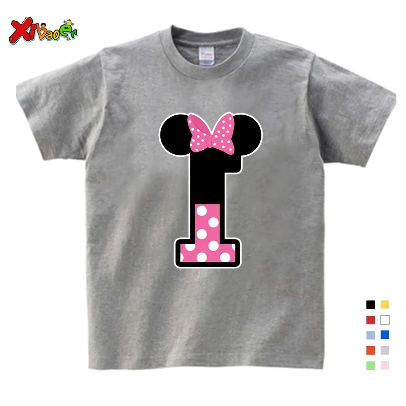 Boy/Girl Birthday 1-9 Digital Bow Tie Print T-Shirt Children Short Cotton Top Children Design Your Name and Number Cute T-Shirt