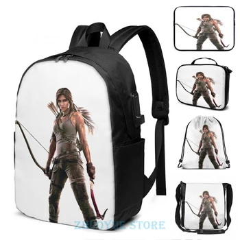 

Funny Graphic print Lara Croft(2) USB Charge Backpack men School bags Women bag Travel laptop bag
