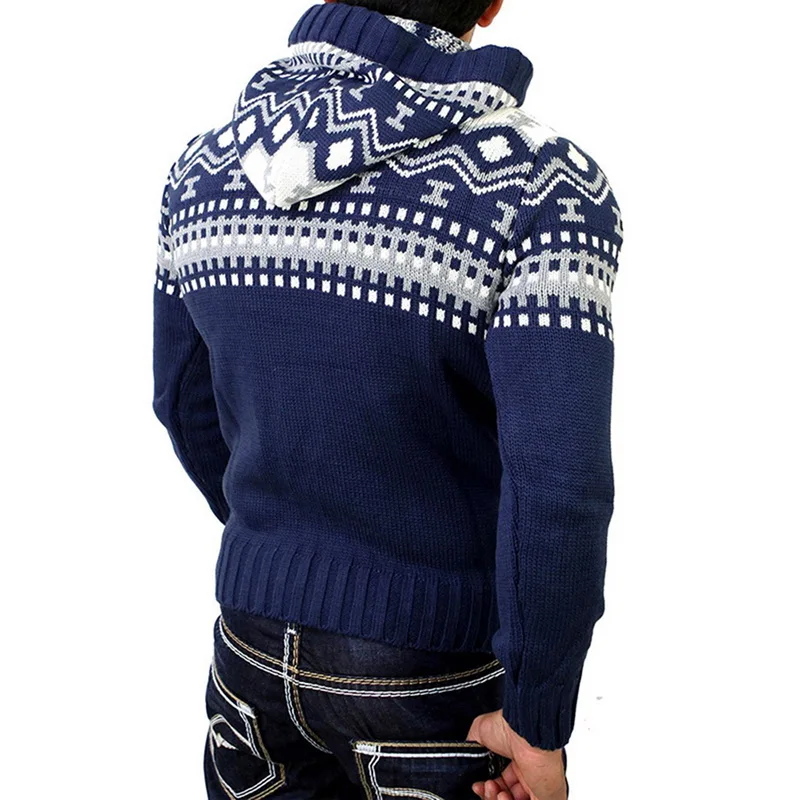 Men's Fashion Contrast Color Sweater Stitching Personality Hooded Slim Sweater Male Autumn Winter Wool Sweater Hoodies