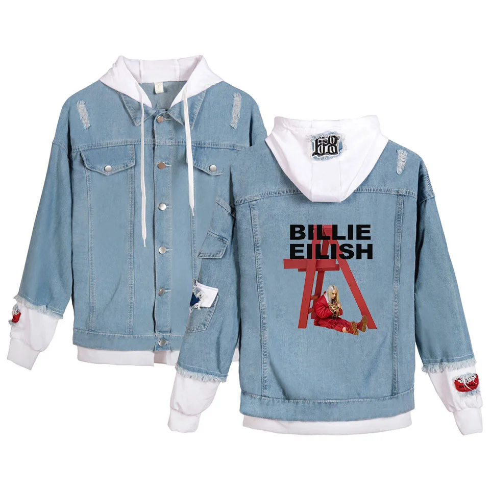 Billie Eilish Толстовка джинсовая куртка для мужчин поп ветровка Пара Одежда Пальто уличная человек синий черный хлопок Прямая - Цвет: Billie Eilish Denim
