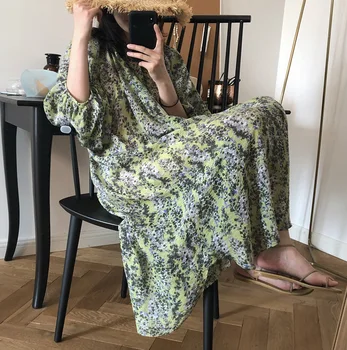 

2020 New Summer Women Big Sleeve Long Dress Loose Style Flower Print Women Boho Maxi Dress Casual Clothes Vestidos