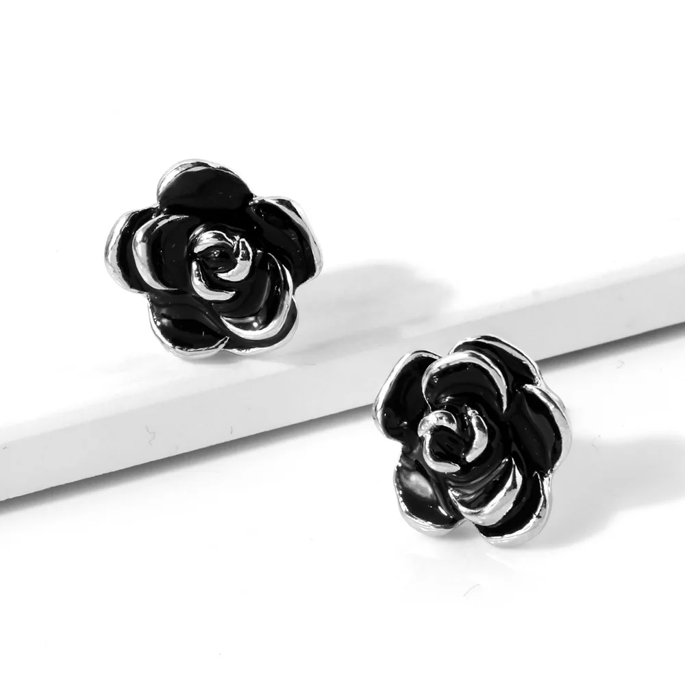 Новинка, женские серьги-гвоздики с черным цветком, эмалированные розы, трендовые модные ретро серьги, ювелирные изделия, свадебные, вечерние, подарок
