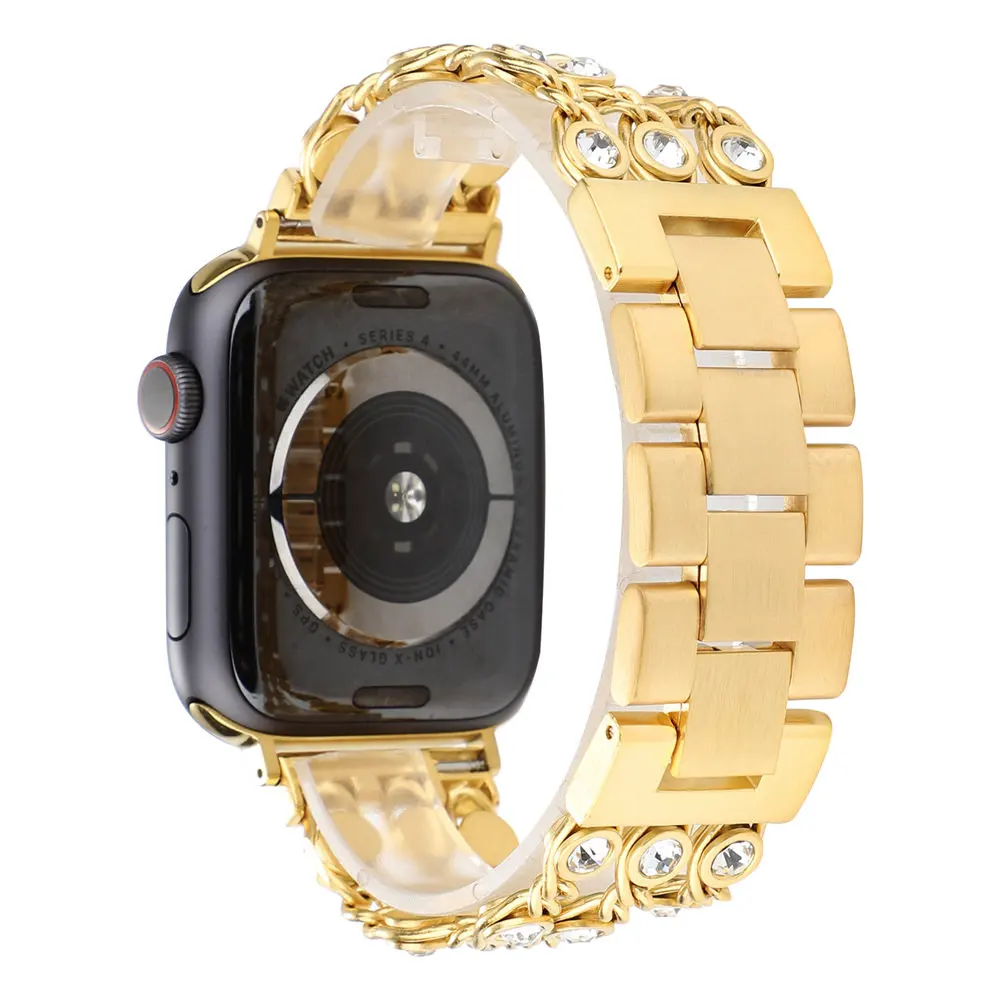 Нержавеющая сталь браслет для наручных часов Apple Watch, версии 44/40 мм Стразы с бриллиантами ремешок для наручных часов iWatch серии 5 4, 42 мм, 38 мм, версия Watchaband