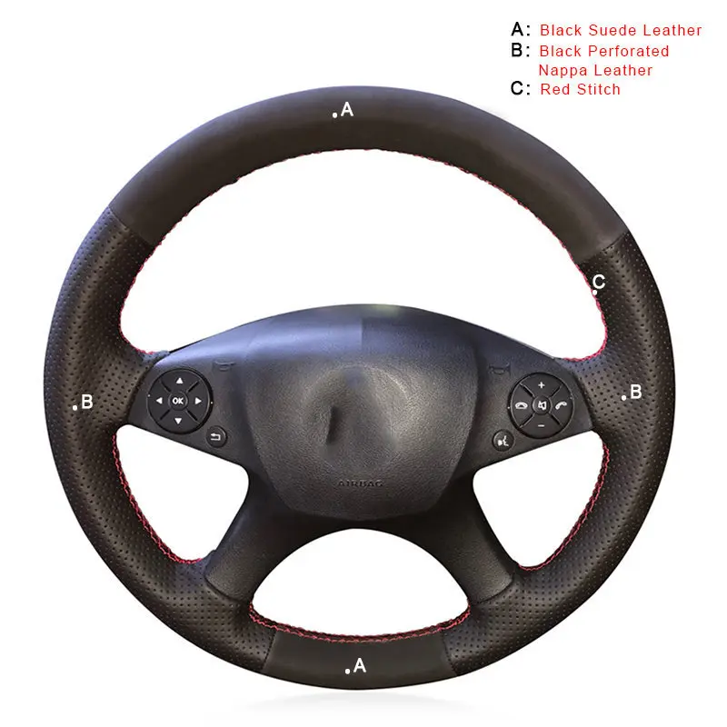 Suede and Nappa Авто оплетка на руль для Mercedes Benz W204 c-класс 2007-2010 C280 C230 C180 C260 C200 C300 автомобильные чехлы - Название цвета: Suede and Nappa