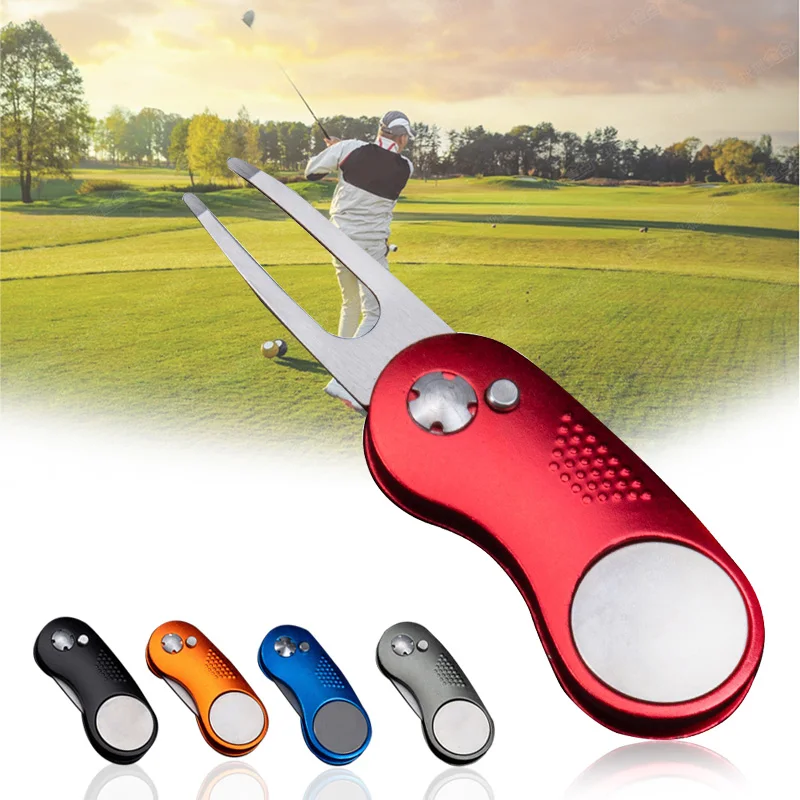 Metal dobrável ferramenta de garfo divot golfe com botão marcador bola magnética portátil para golf club acessórios de golfe whwhwhstore