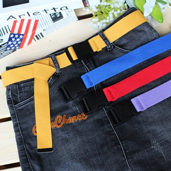 

Fashion Black Canvas Belt For Women Casual Practical Female Waist Belts With Plastic Buckle Solid Color Long Belts Convenient