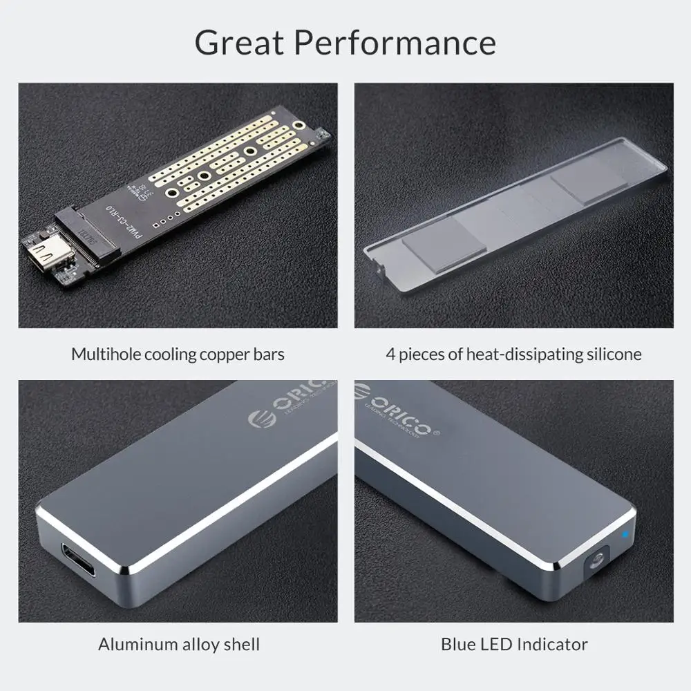 ORICO M.2 SSD 케이스 NVME 인클로저, NVME PCIE NGFF SATA M/B 키 SSD 디스크 SSD 하드 디스크 케이스, M.2-USB C 타입 3.1 케이블 포함