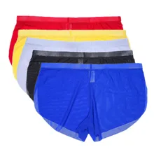 Ультра-тонкие марлевые нейлоновые мужские боксеры, соблазнительные мужские нижнее белье, дышащие сексуальные бесшовные двухсекционные трусики, шорты, прозрачные