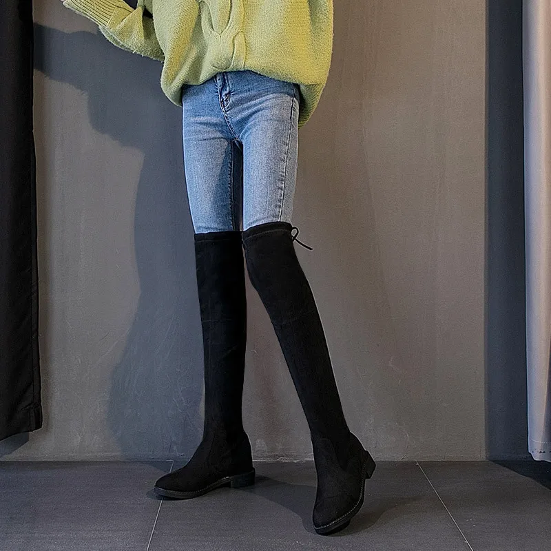 

Elevator Over-the-knee Boots 2019 Winter New Style Flat Chunky-Heel Hose Thin Boots Slimming Versatile Short-height Women's Boot