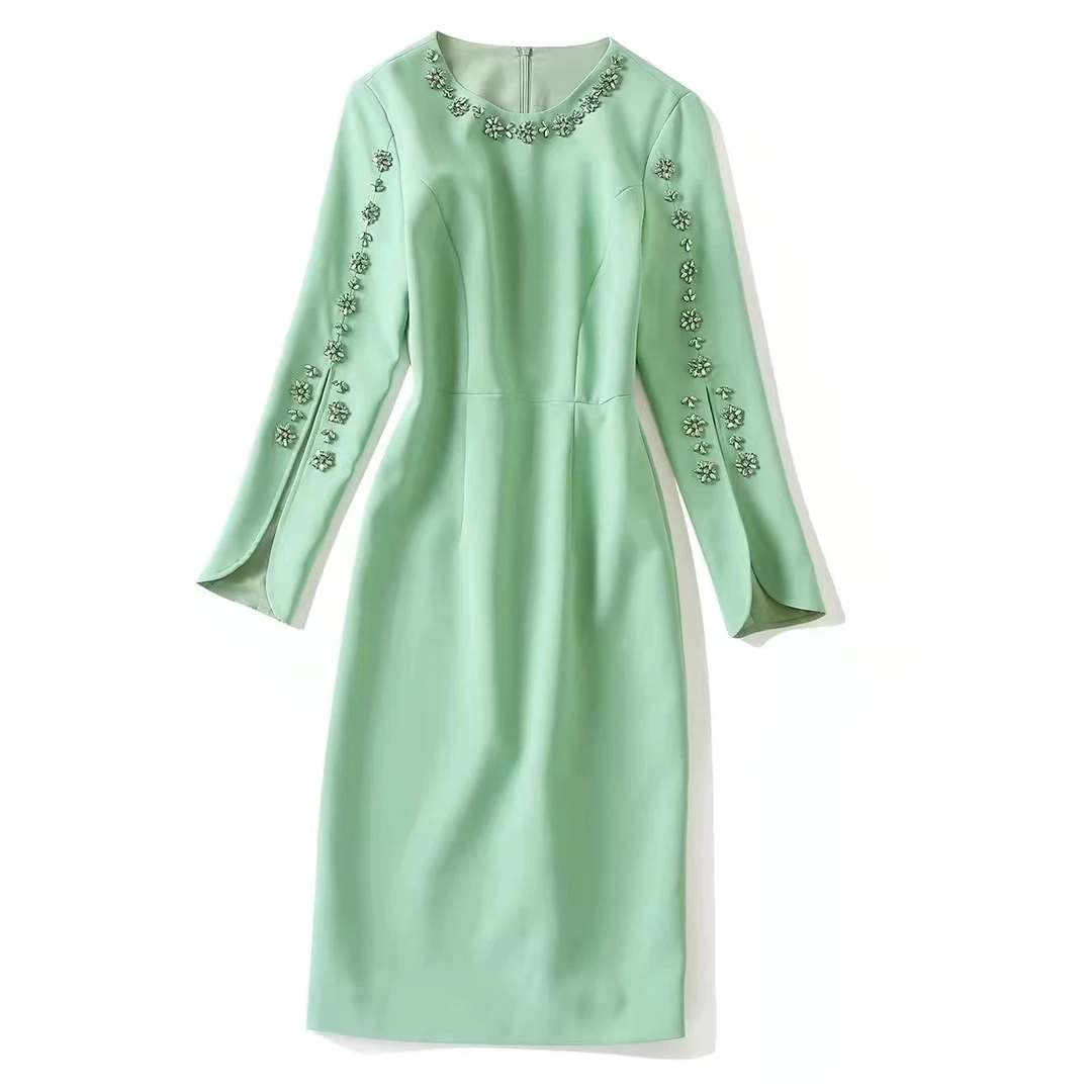 European And American Women S Wear New Autumn 2022 Open The Long Sleeve Fork Fashion Round Peaded Collar Slim Dress Dresses Aliexpress European Dresses 2022