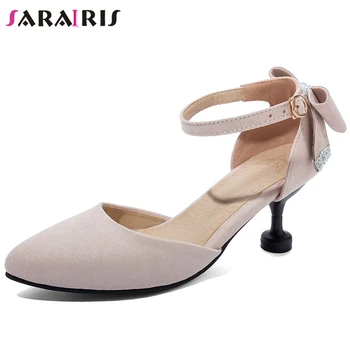 

SaraIris sweet female summer sandals ankle strap round toe high heel sandasl women butterfly knot party elegant shoes woman