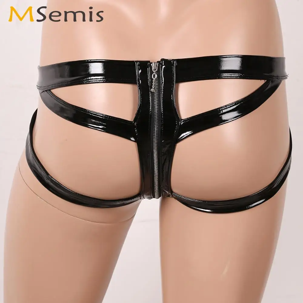 Mens Sissy Latex Panties FetishE Cutout Open Butt Wetlook Leather Penis Pouch Briefs Gay Bondage Crotchless Jockstraps Underwear mens underwear