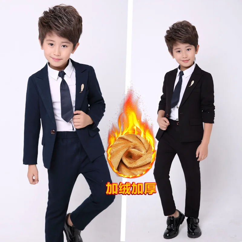 

2019 Winter Style Childrenswear BOY'S plus Velvet Small Suit Set Students Formal Dress Suit Three-piece Set