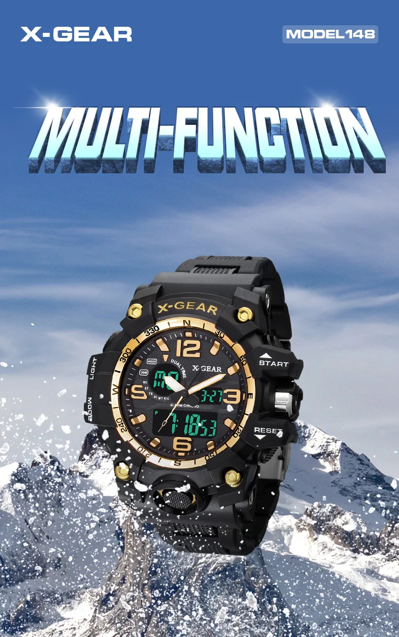 X-GEAR, Брендовые мужские модные водонепроницаемые аналоговые кварцевые часы с секундомером, мужские спортивные часы, повседневные цифровые часы, мужские часы
