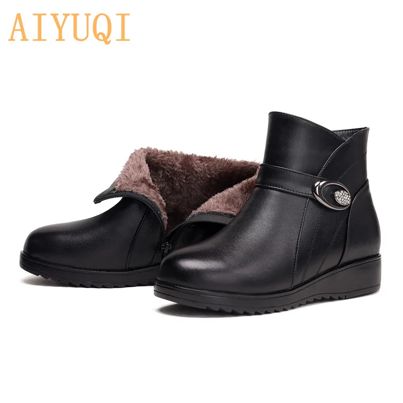 AIYUQI; Новинка года; женская обувь из натуральной кожи; большие размеры 35-43; обувь для мам на плоской подошве; Зимняя шерстяная обувь; женские ботильоны - Цвет: Microfiber fluff
