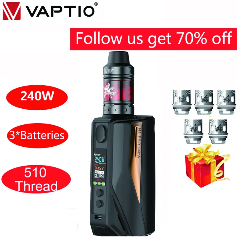 [Распродажа | получить купоны] электронные сигареты vape комплект мод 240 Вт Vaptio N1 Pro kit 2,0 мл распылитель 510 подходит для 3*18650 батарей