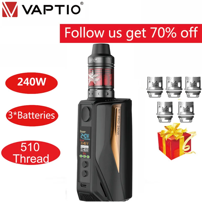 

[Gift Coils] e-cigarettes vape kit mod 240W Vaptio N1 Pro KIT 2.0ml atomizer 510 fits 3 * 18650 Batteries