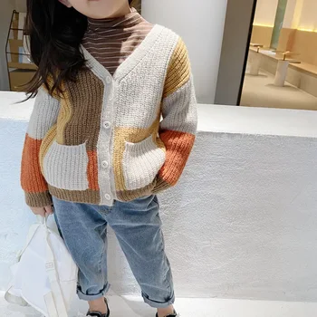 

2020 fall new arrivals contrast wool cardigan cardigan loose cardigan jacket for boys and girls