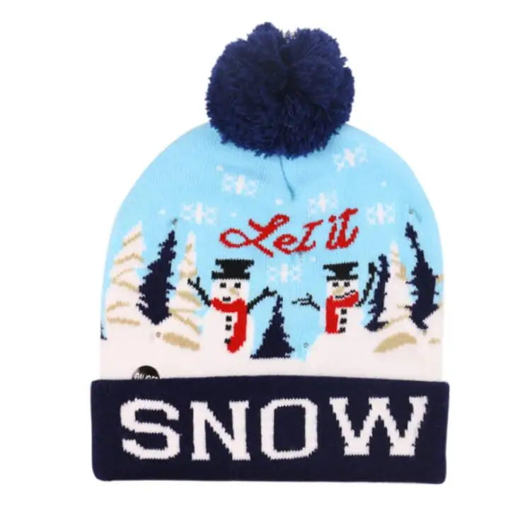 Женские и мужские рождественские шапочки с изображением оленя, черепов, лосей, вышивка, теплый светодиодный, вязанные зимние шапки, шапка с помпоном - Цвет: G