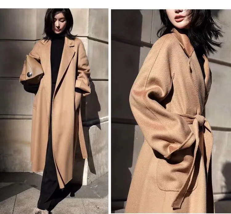 Высокого класса, европейские Cashere пальто Длинная Куртка осень-зима Для женщин халат двухсторонняя Шерстяное пальто NS1424