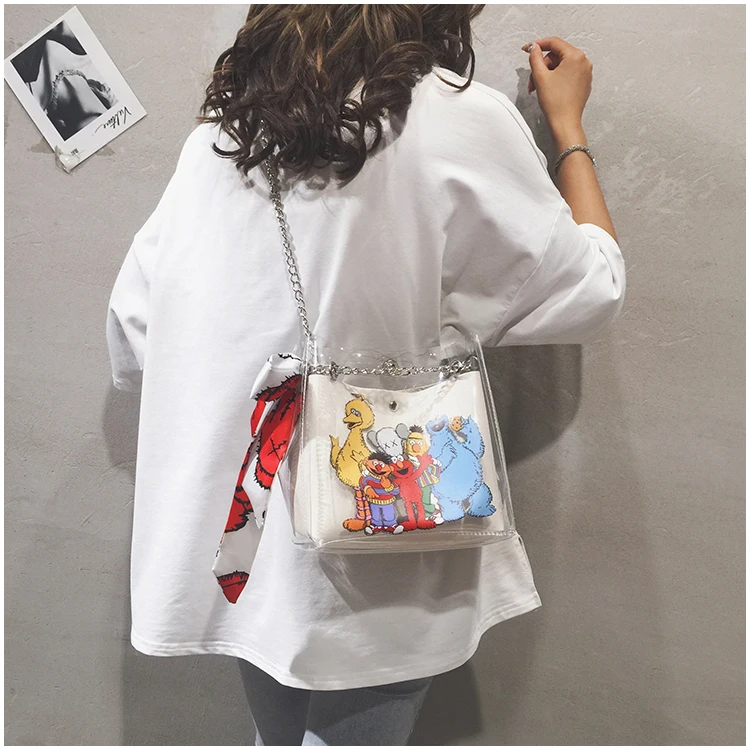 Улица Сезам багаж девушки прозрачный милый мультфильм багаж цепь одно плечо наклонный багаж девушки