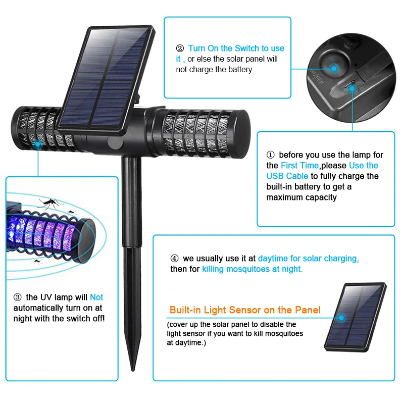 Солнечный светодиодный Открытый Двор садовый светильник Водонепроницаемый против комаров насекомых вредителей мухобойка убийца захвата светодиодный потолочный светильник