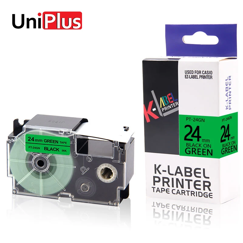 

UniPlus Green Label Maker Tapes XR-24GN Replacement for Casio King Jim Label Printer 24mm*8m Black on Green Label Tapes Sticker