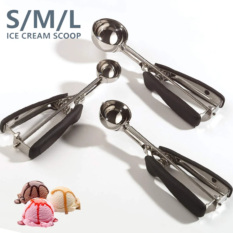 3pcs Ice Cream Scoop Stainless Steel Tablespoon Cookie Scoop Rubber Grips  Design Durable And Effortless Ice Cream Melon Baller - AliExpress