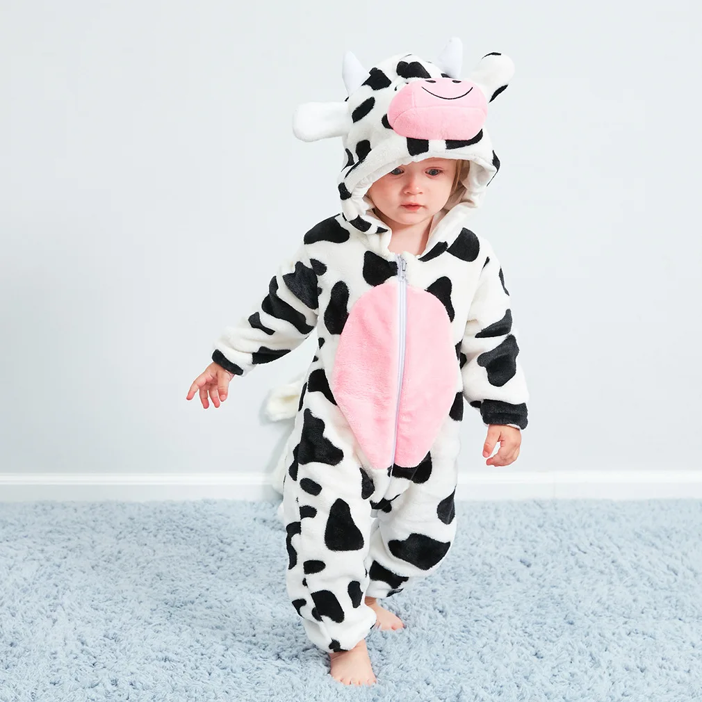 Детские комбинезоны с розовой Свинкой; Одежда для девочек; костюм для новорожденных; комбинезон для мальчиков; теплая зимняя Пижама с животными; roupas de bebe recem nascido - Цвет: Cow