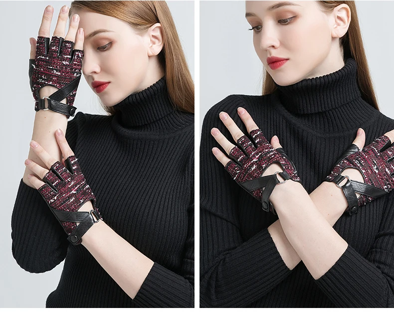 Женские перчатки на полпальца Gours, черные перчатки из натуральной козьей кожи, GSL065, зима