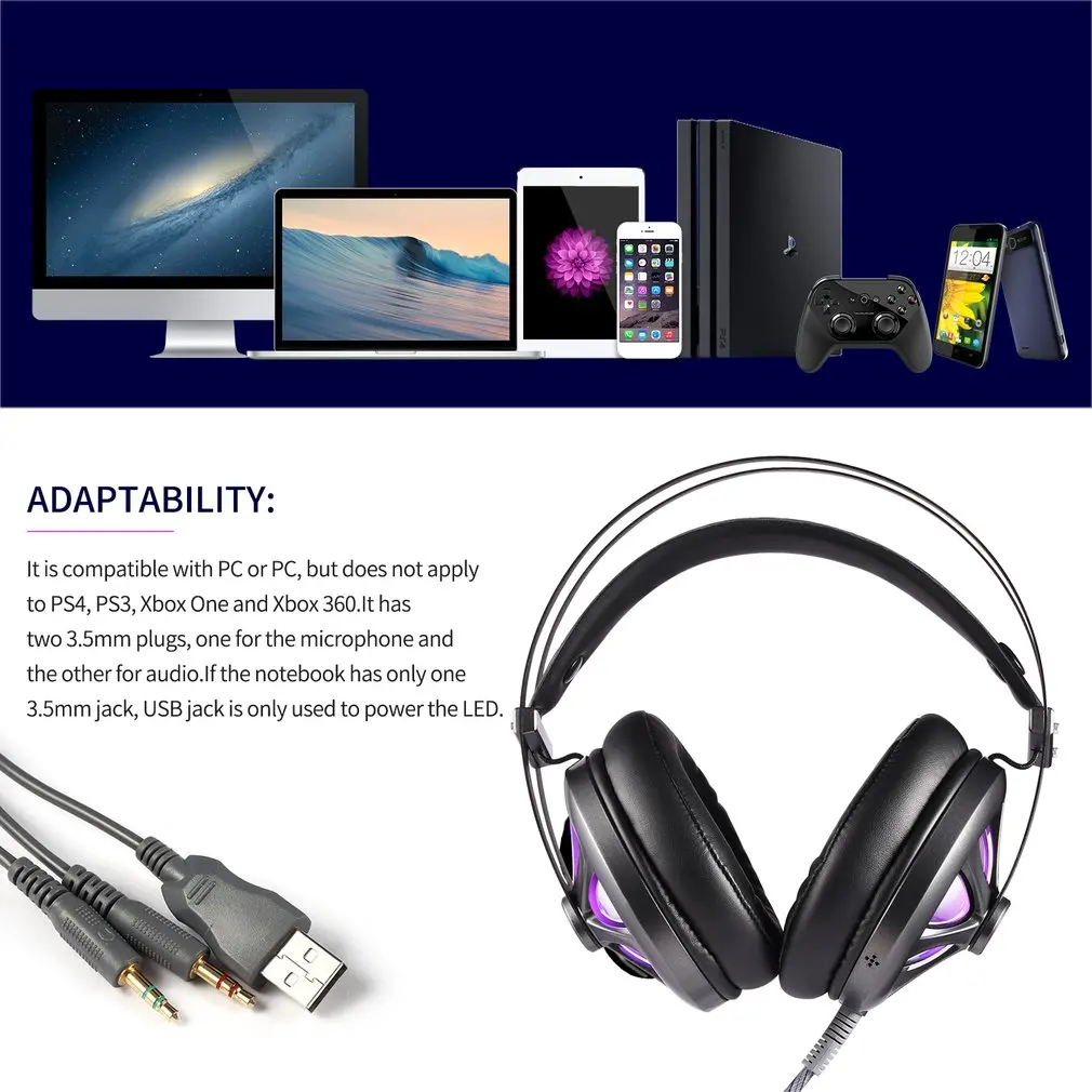 Gaming Headset Stereo Over ear Gaming Headphones with LED Light Built in Microphone Wired Game Earphones for PS4 PC Gamer