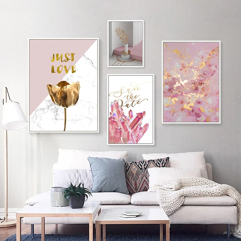 Постер в скандинавском стиле Настенная картина с золотыми цветами на холсте