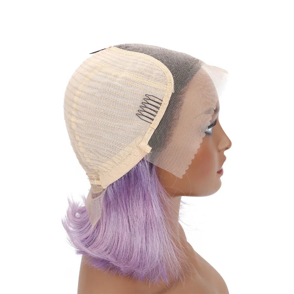 Acehair фиолетовый парик 13x4 Короткие парик бразильский Straiight Синтетические волосы на кружеве парики из натуральных волос с Африканской структурой, Волосы remy