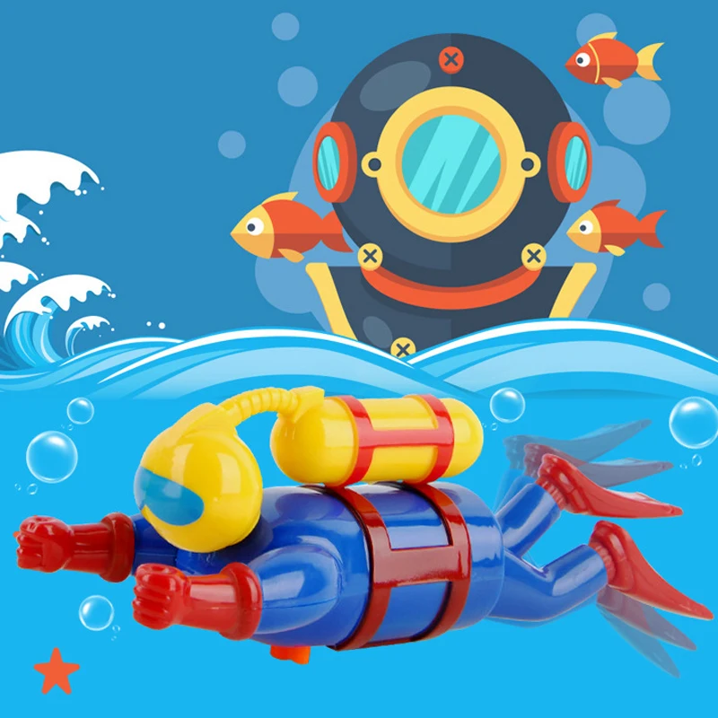 Baby Bath Toys Clockwork Wind Up Diver Bathroom Infant Water Toys Cute Fun Children Newborns Beach Play Creative Bathing Toys