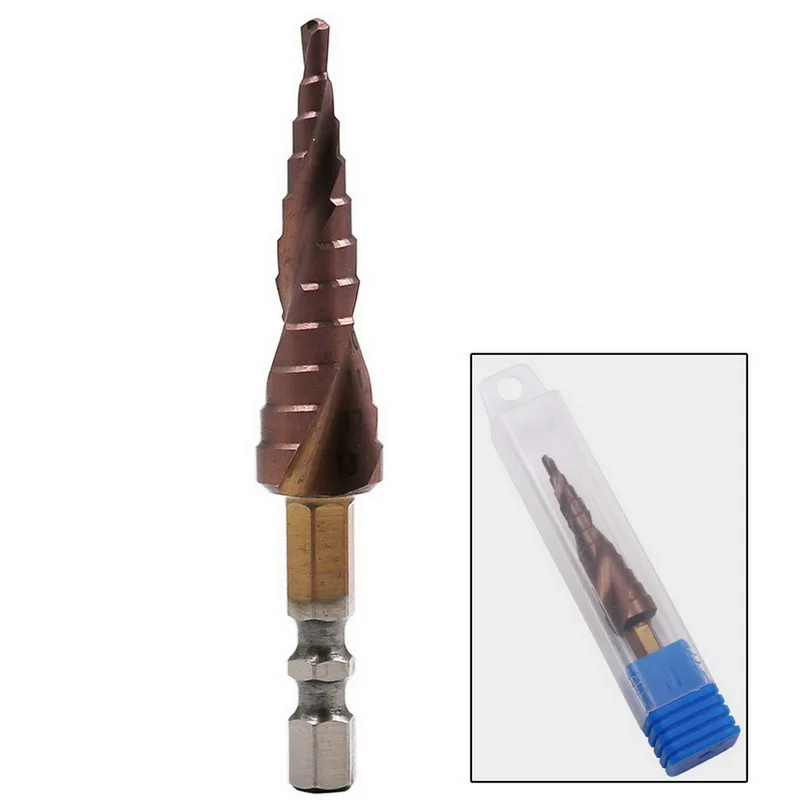 

1/4 Inch Hex Shank Woodworking Bits Step Cone Drill Bit HSS M35 Cobalt Spiral Grooved Step Drill Bits 3-13mm Step Drill