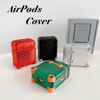 

For Airpods 1/2 Tpu Smooth Vintage Emulation Stripe Luggage Case On Wheels Black/White/Green/Red Highlight Colors Earphone Case
