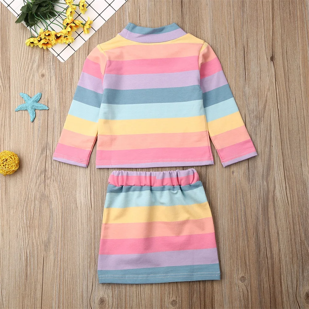 Комплекты одежды для маленьких девочек цветная футболка с радугой комплект из топа и юбки осенняя одежда из 2 предметов для детей от 1 года до 6 лет