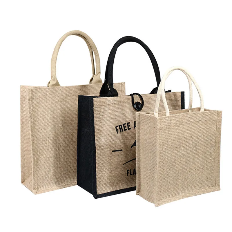 

100Pcs/Lot Personalized Durable Burlap Tote Jute Bag Recycled Natural Fashion Style Grocery Beach School with Your Own Logo